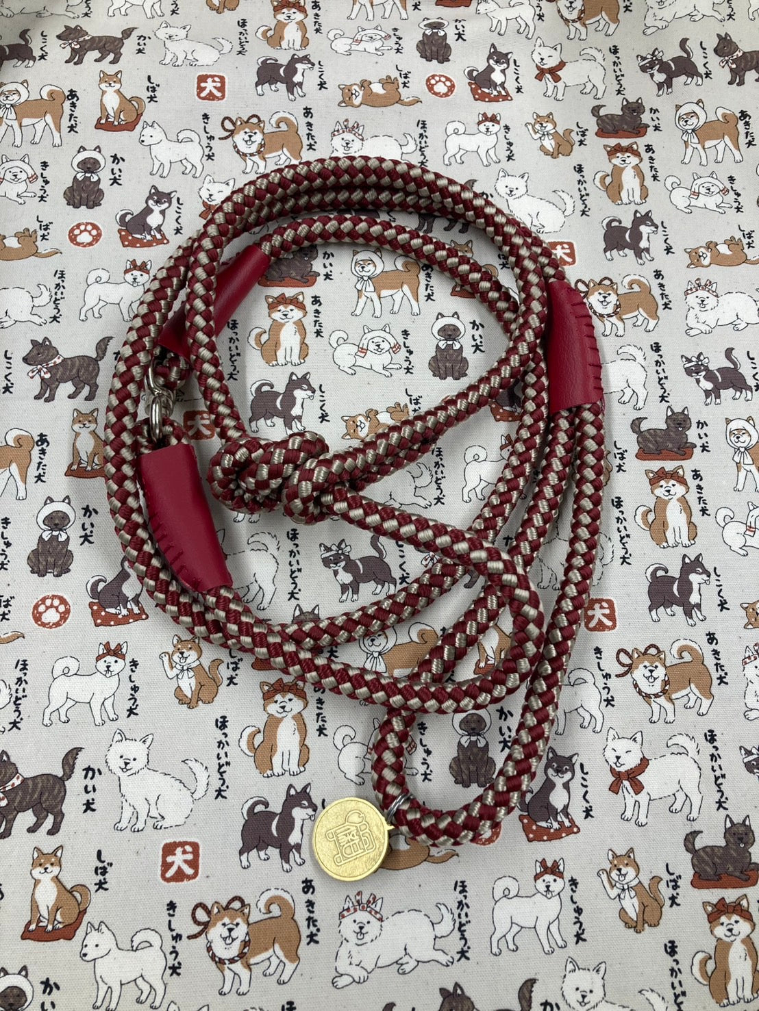 leash wine red&silver